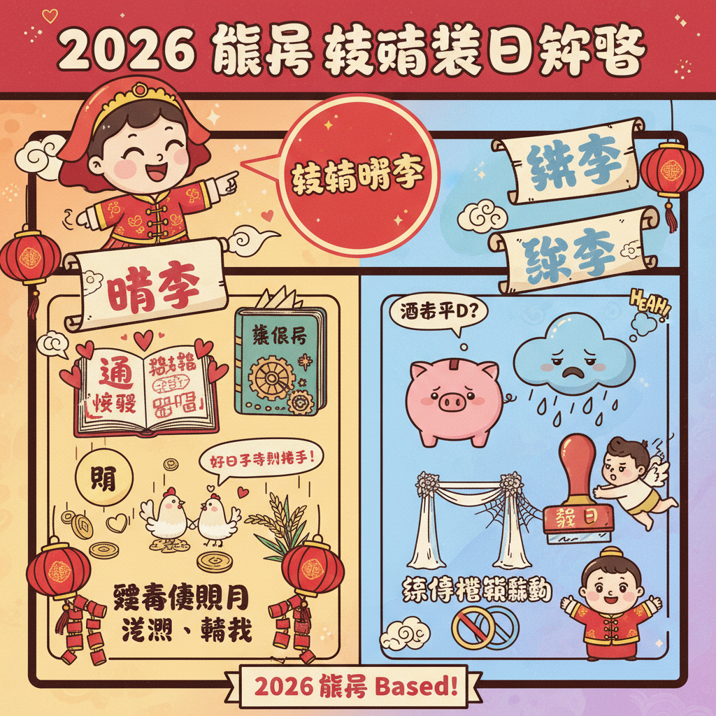 八字結婚擇日婚禮禁忌農曆嫁娶盲年結婚中式婚禮農民曆黃道吉日擇日攻略合婚生肖相沖時辰八字趨吉避兇婚嫁吉日過大禮盲年三娘煞吉時查詢